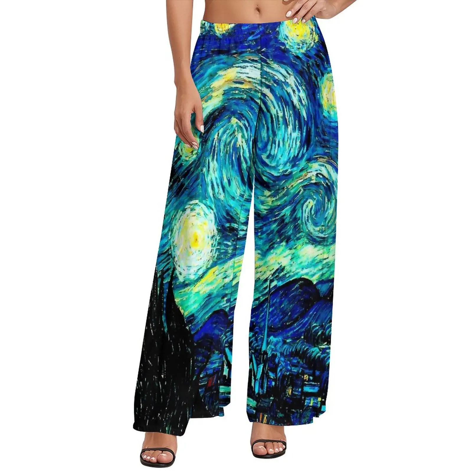 Notte stellata famosa pittura pantaloni dritti Vincent Van Gogh ufficio pantaloni larghi donna pantaloni oversize Streetwear Design