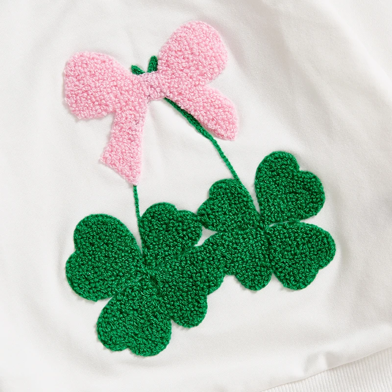 Baby Toddler Girl Irish Sweatshirt Bow Clover Embroidery Long Sleeve Pullover Tops Casual Spring Clothes