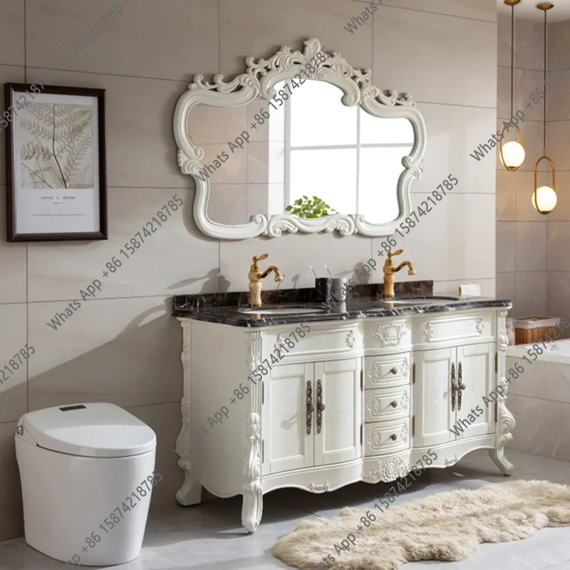 X69 Black Bathroom Vanity Double Sink European Bathroom Cabinet Nordic American Red Oak Marble Dual Washbasin Facial