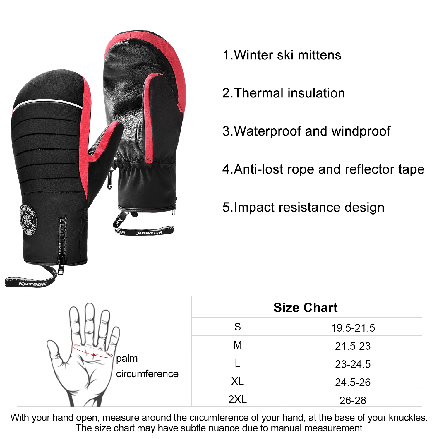 KUTOOK Winter Ski Gloves Ultralight Thermal Men’s Snow Gloves Snowboard Women Mittens Waterproof Gloves for Skiing Outdoor Sport