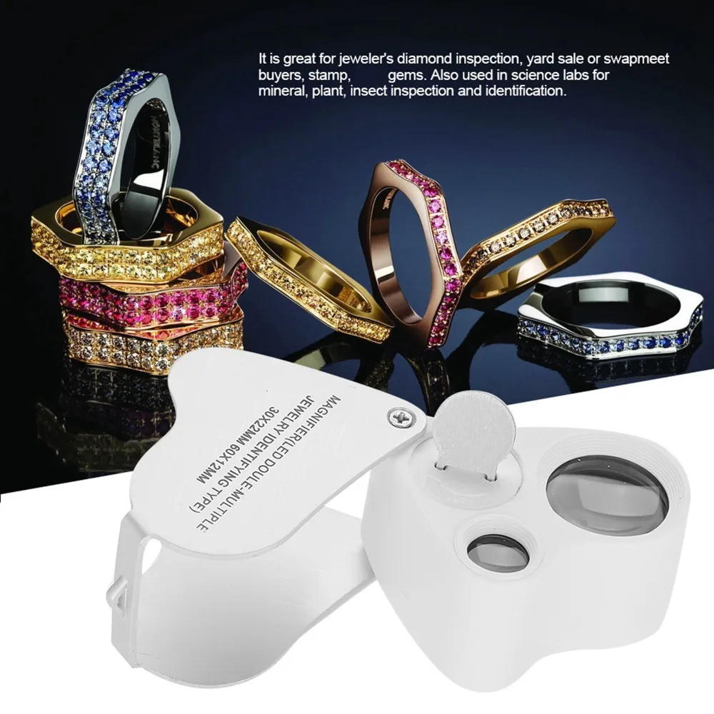 30X/60X Magnification Portable Magnifier LED Illuminated Folding Design Pocket Magnifier Dual Lens Jewelry Magnifier
