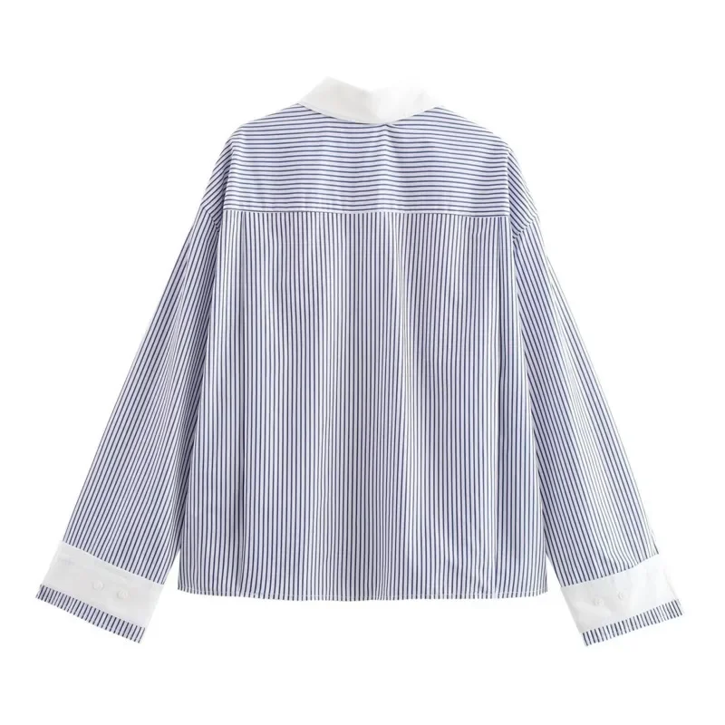 Chemises de bureau à manches Raglan pour femmes, amples, à rayures verticales, col rabattu, Streetwear, manches longues, Joint fendu, 2025