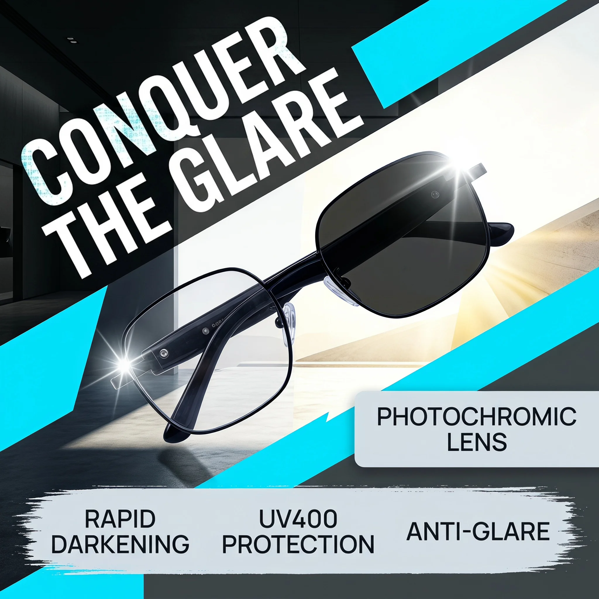 Smart Photochromic Sunglasses UV-Protective Blue Light-Blocking Glasses Adjustable Transition Lens Computer Glasses for Men Women