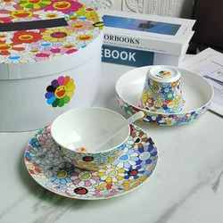 Smile Flower Ceramic Bowl Plate, Mug with Handle, Cute Funny Element, Famous Cartoon Decoration Present Available, Multi Sizes