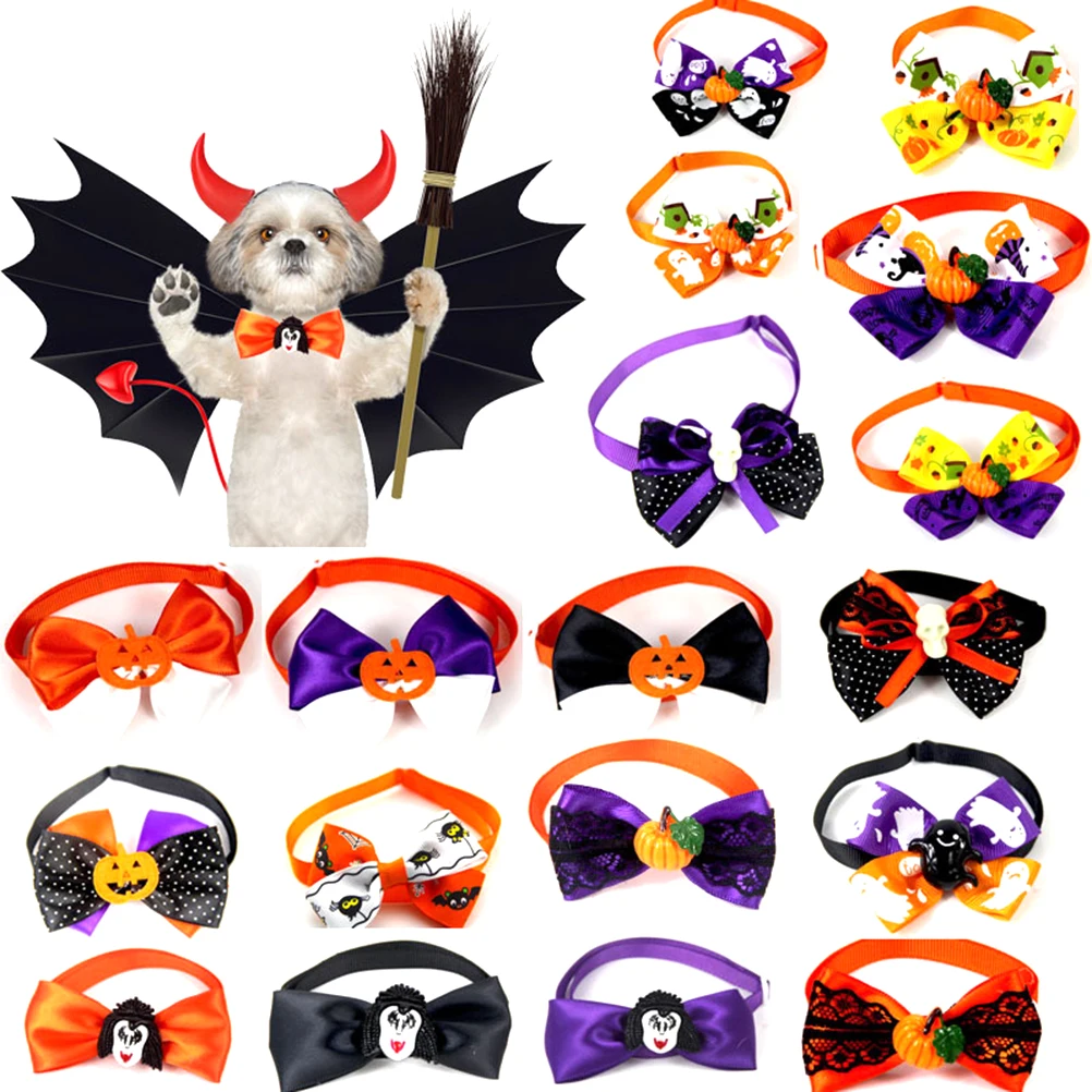 

20pcs Pet Bow Tie Halloween Themed Dog Bowknot Collar Adjustable Durable For Cat Dog Mixed Color Outdoor Pet Decoration Supplies