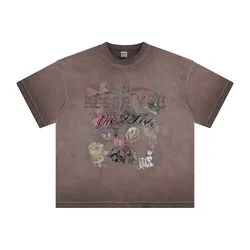 Retro Wash Vintage Short Sleeve T Shirts Men Goth Punk Hip Hop Casual Oversize Women Tees Cotton Tops Streetwear Summer T-shirts