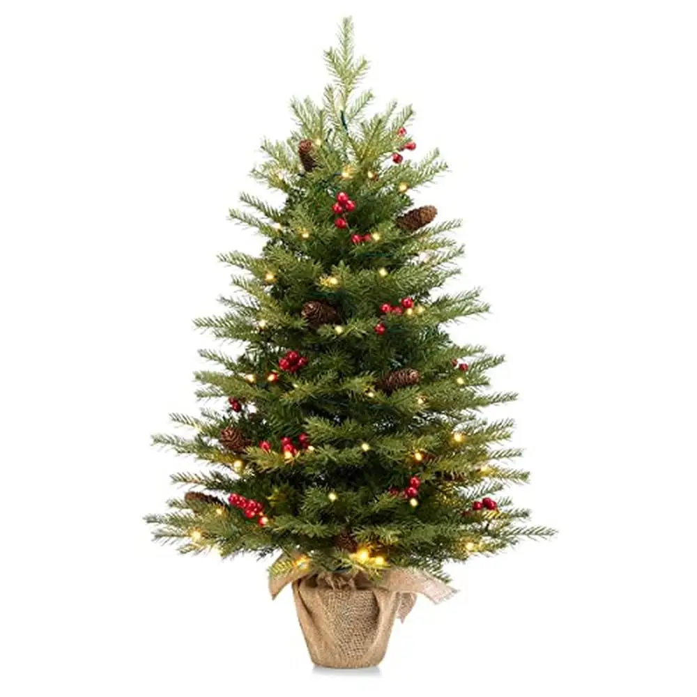 3ft Nordic Spruce Mini Christmas Tree with 70LED Lights and Realistic Design DIY Ornaments Decoration 8 Lighting Modes Timer