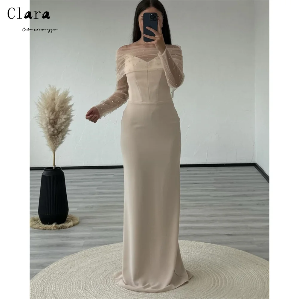 Clara Custom Fishtail Lange Mouw Kant Avondjurken Vrouw Elegante Feestjurken voor Vrouwen Luxe Avondjurken voor Dames 2025