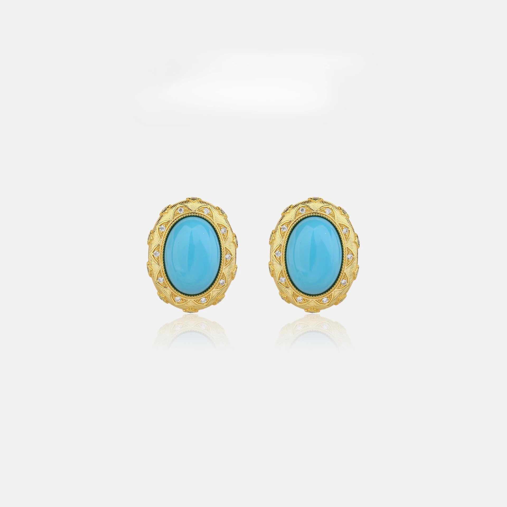 New Pure Silver S925 Buchi Style Blue Pine Antique Money Style Turquoise Brushed Frosted Earrings Light Luxury Wedding Jewelry