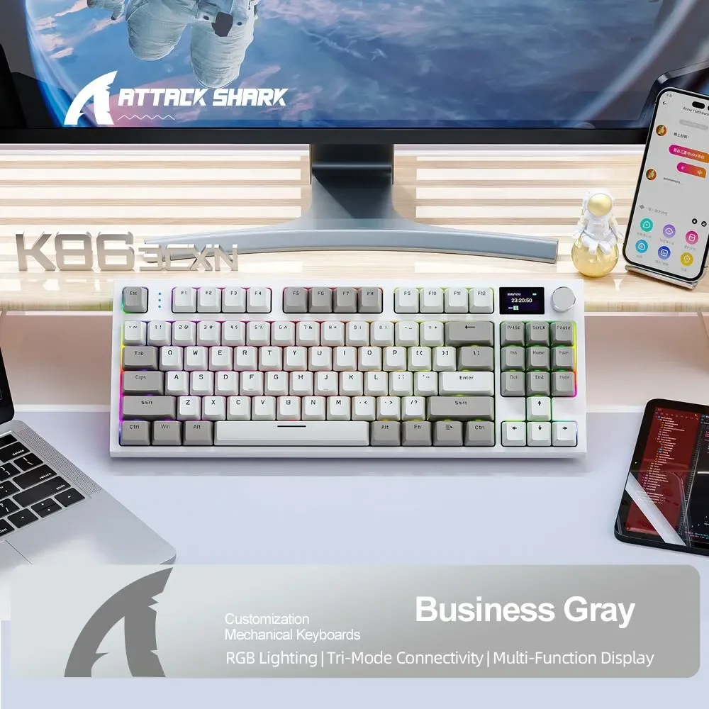 Clavier mécanique sans fil remplaçable à chaud,Bluetooth, écran d'affichage,bouton de volume lointain, jeux et travail,K86,2.4g