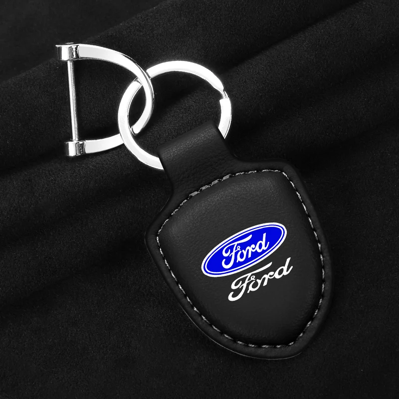 3D Metal Car Logo Keychain Vintage Leather Keyrings Accessory For Ford Fiesta C-Max Kuga Ranger Raptor KA Fusion ST Transit Edge