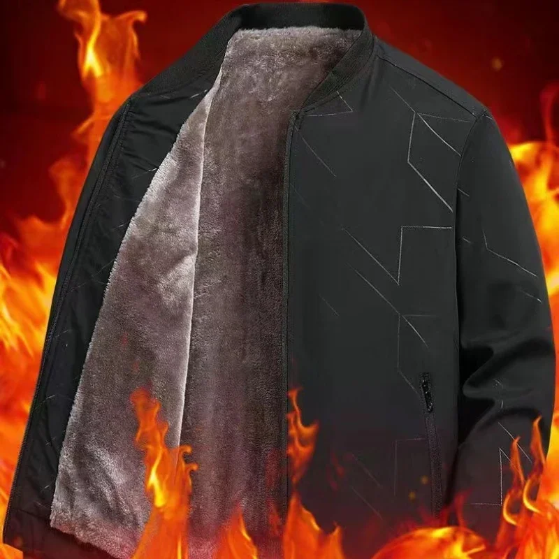 

Осень-зима, новая рабочая одежда с бейсбольным воротником, куртки для мужчин, свободная однотонная тонкая куртка, мужское деловое повседневное пальто на флисовой подкладке