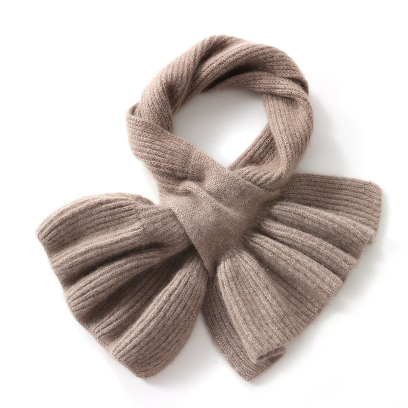 100% Cashmere Scarf Short Knitted Cross Warm Neck Warmer Solid Color Versatile Autumn Winter Fashion Accessory