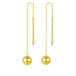 Real 18K Gold Bubble Tassel Earrings for Women Fine Jewelry Au750 Rose Gold Bead Ball Earrings Line Birthday Gift