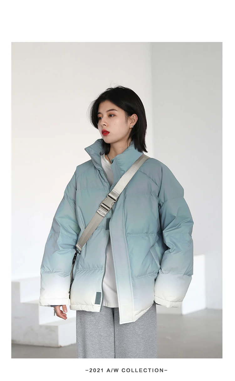 CHIC VEN Women's Down Coat Reflective Gradient Thickened Women Bread Coats 90 White Duck Down Jacket Warm Overcoat Winter 2024