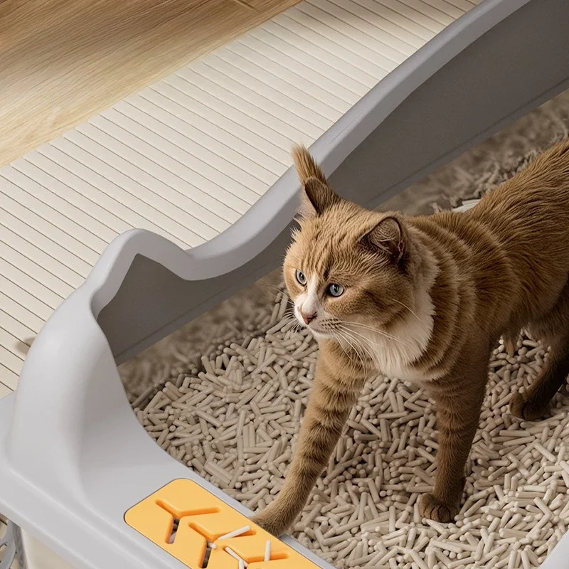Self Cleaning Cat Litter Box Top Entry Stainless Steel Covered Anti Splash High Walls Extra Large Multi Ccat Toilet Household