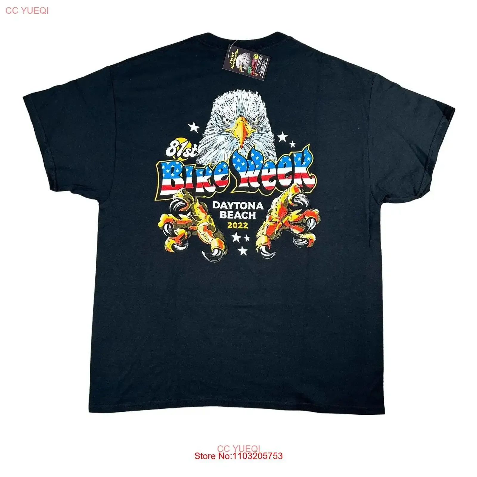 NWT Bike Week Daytona Beach 2022 Eagle Claws bandera americana para hombre XL camiseta negra vintage lavada moda gráfico cómodo