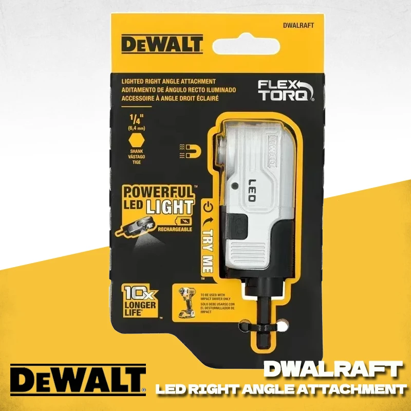 DEWALT DWALRAFT FLEXTORQ® Lighted Modular Right Angle Attachment USB Charge LED Cordless Drill Driver Power Tool Accessories