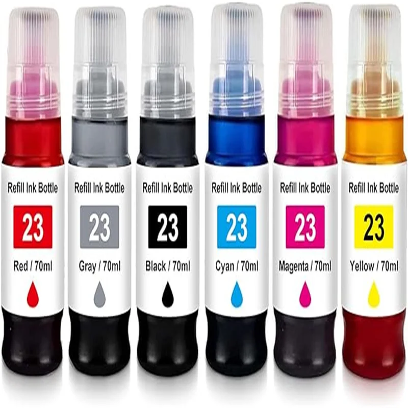 GI23 Ink Bottle Compatible Replacement for GI-23 Ink Refill for G620 Printer Black Cyan Magenta Yellow Red Gray 6 Pack