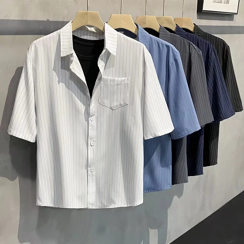 2023 Men Striped Shirt Summer New Short-Sleeved Anti-wrinkle T-shirt Fashion Casual Comfortable Male Shirt S-4XL