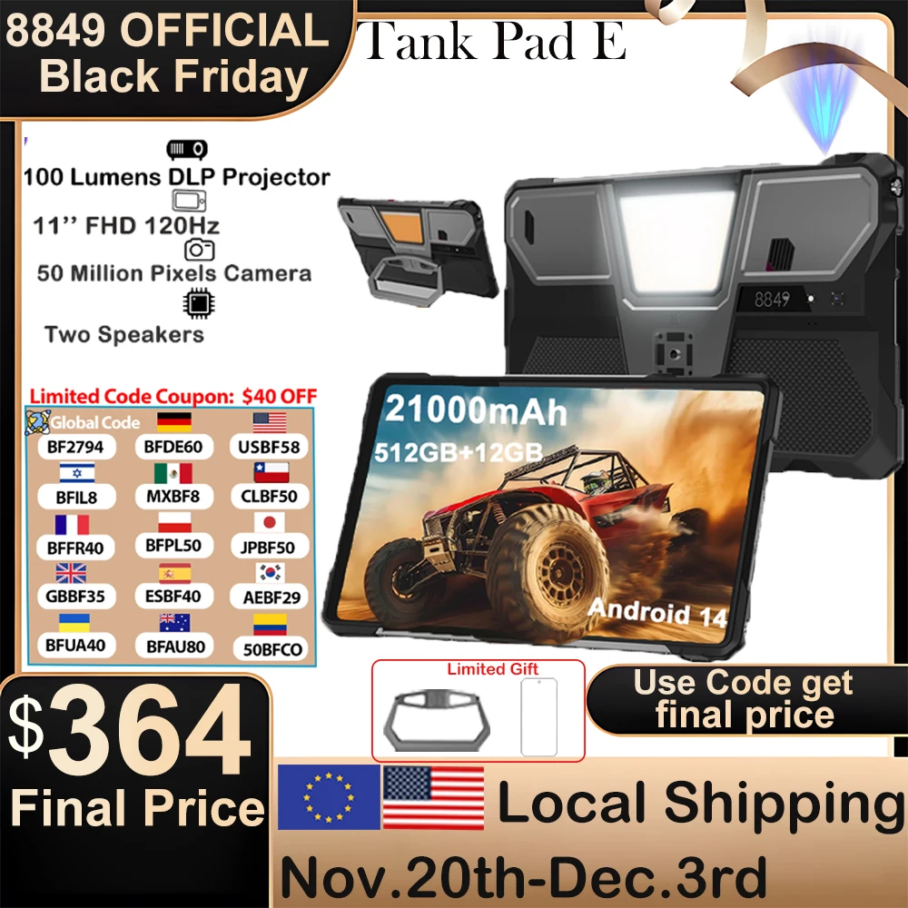 

8849 TANK PAD E Unihertz Rugged Projector Tablet Android 21000mAh 512GB 120Hz 24GB Smart Pad 50MP 10.95 inch Phone Tablet 2025