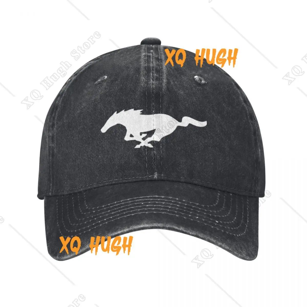 Mustang Horse Printing Retro Cowboy Washed Baseball Caps Men Denim Street Tide Hat Hip Hop Peaked Cap