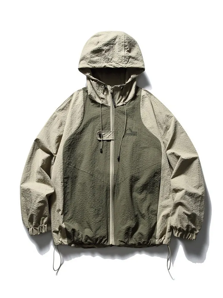 

Mona Men's And Women's Outdoor Hooded Jaet Retro Patchwork Spring Autumn Loose Fce Windbreaker Coat Casual Long Sve