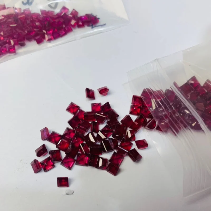 YULEM square cut natural ruby 3x3mm and 4mmx4mm loose stone for jewelry DIY 5pcs one lot