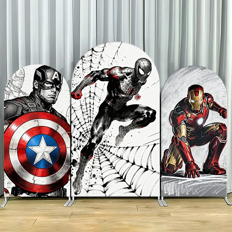 

Arch Backdrop Cover Single Side Captain America Spider Man Iron Hero Comic Party Decoration Photo Booth Background Props Event