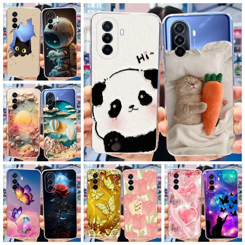 For Huawei Nova Y70 Plus Case MGA-LX9 Cute Panda Cartoon Cover Clear Silicone Shell For Huawei Nova Y70 NovaY70 Plus Soft Fundas