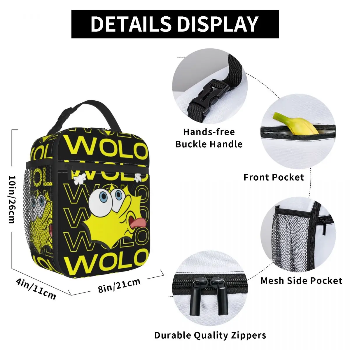 Spongebobed Tongue Wolowolo Isolado Lunch Bag, Saco térmico, Lunch Container, Leakproof Tote, Food Box, Viagem Universitária