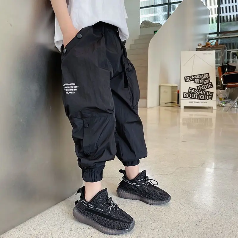 New 2026 Boys Kids Anti-Mosquito 9/10 Length Lightweight Casual Pants Summer Stylish Middle Kids Clothing 4