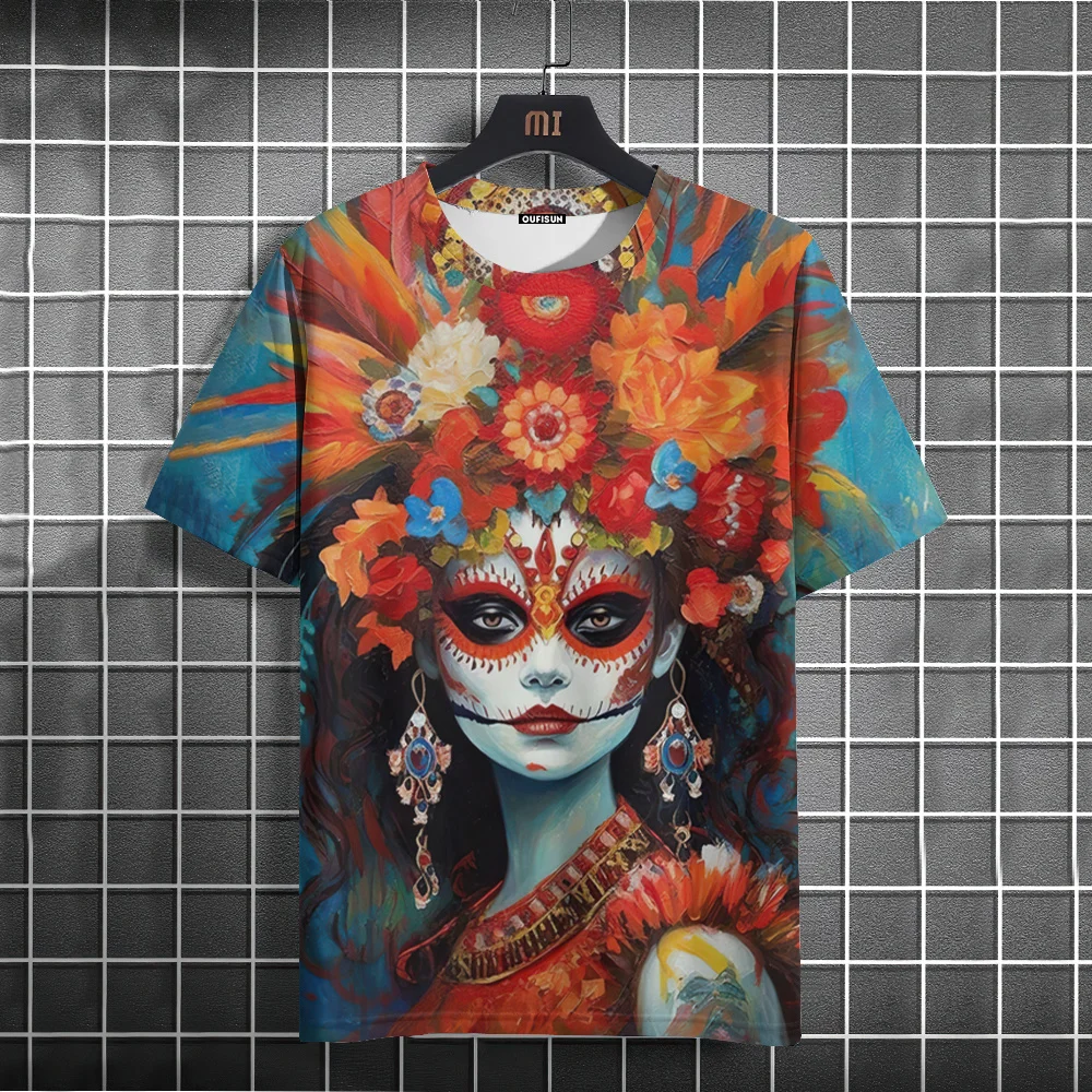 Mexican Skull Day of The Dead Graphic T Shirt for Men Womens Graffiti Clothing Horror Goth T-shirts Fashion Streetwear Tops Tees - Image 3