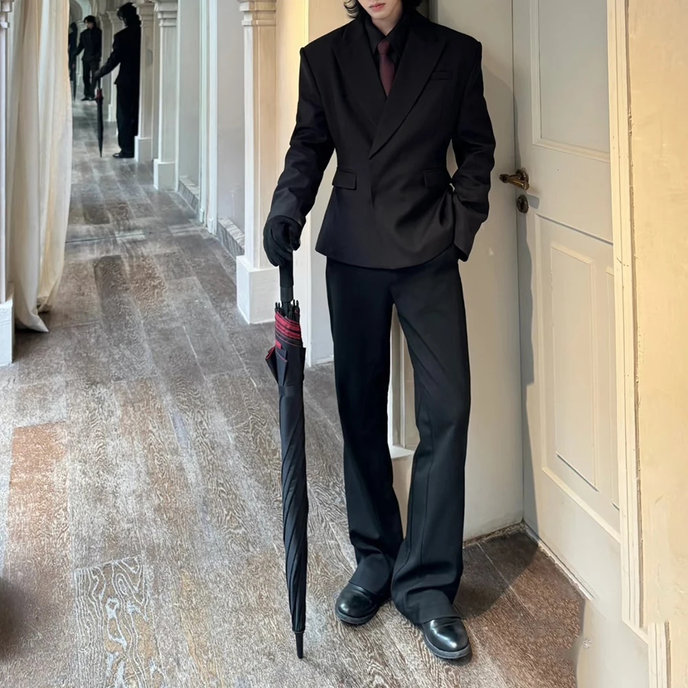 Elegant Black Patchwork Men's two Pieces Suit Notch Lapel Blazer with Pant Sets Wedding Business Office Daily Male Clothing
