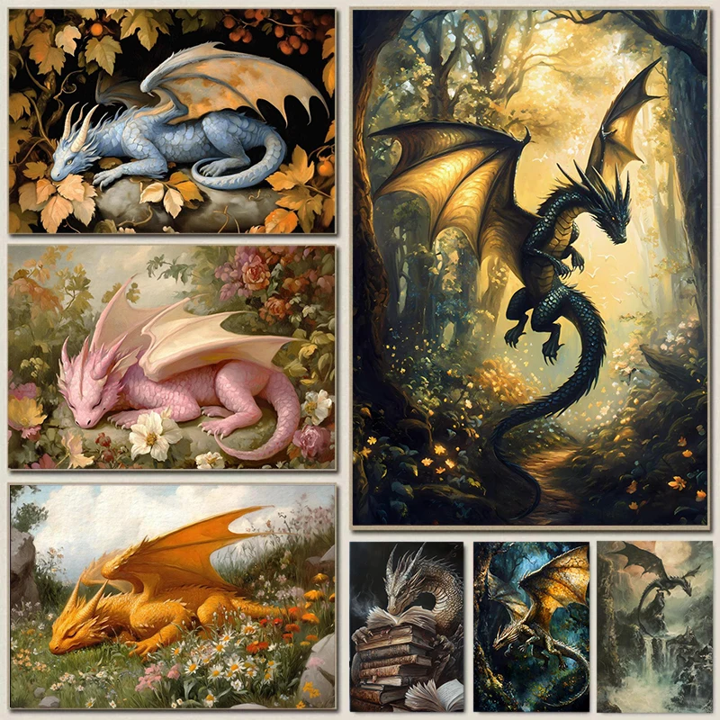 Fantasy Mysterious And Handsome Western Fairy Tales Dragon Art Posters Canvas Printing Living Room Bedroom Home Wall Decoration