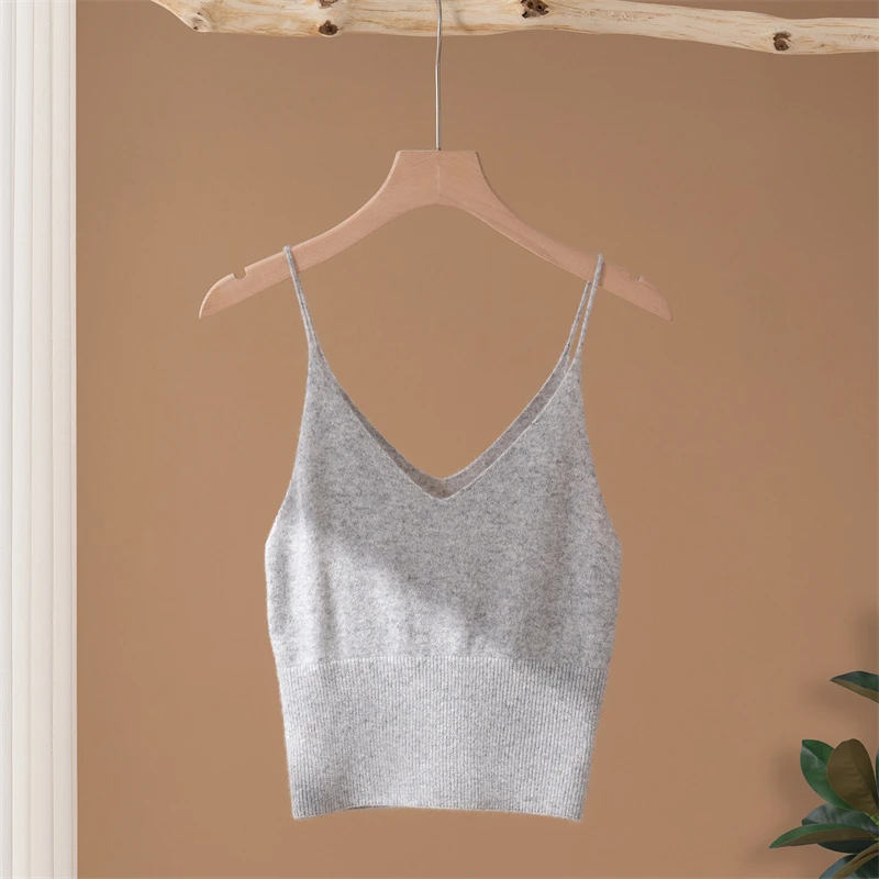 Women's High-Quality 100% Pure Cashmere Camisole Vest Knitted Inner T-Shirt Solid Color Suitable for All Seasons