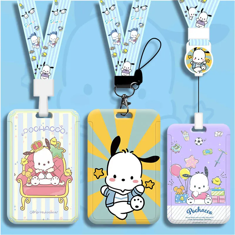 

New Pochacco ID Badge Holder Neck Strap Pendant Door Card Holders Lanyards Girls Pompom Purin Lanyard Credential Holder