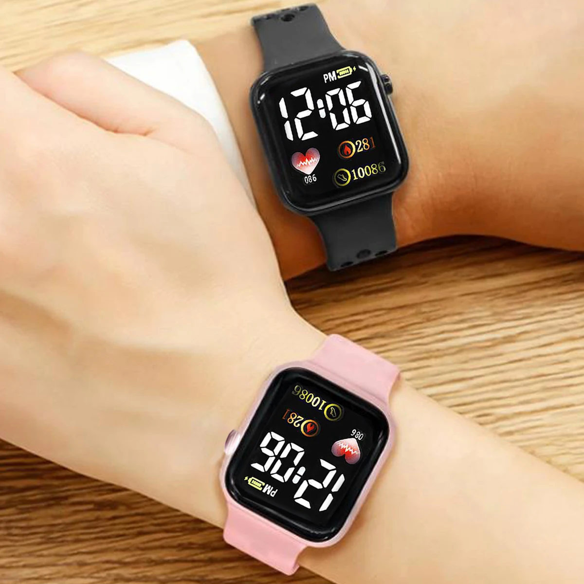 2Pcs/set Love Small Square Lovers Fashion Watch Sports LED Electronic Watch