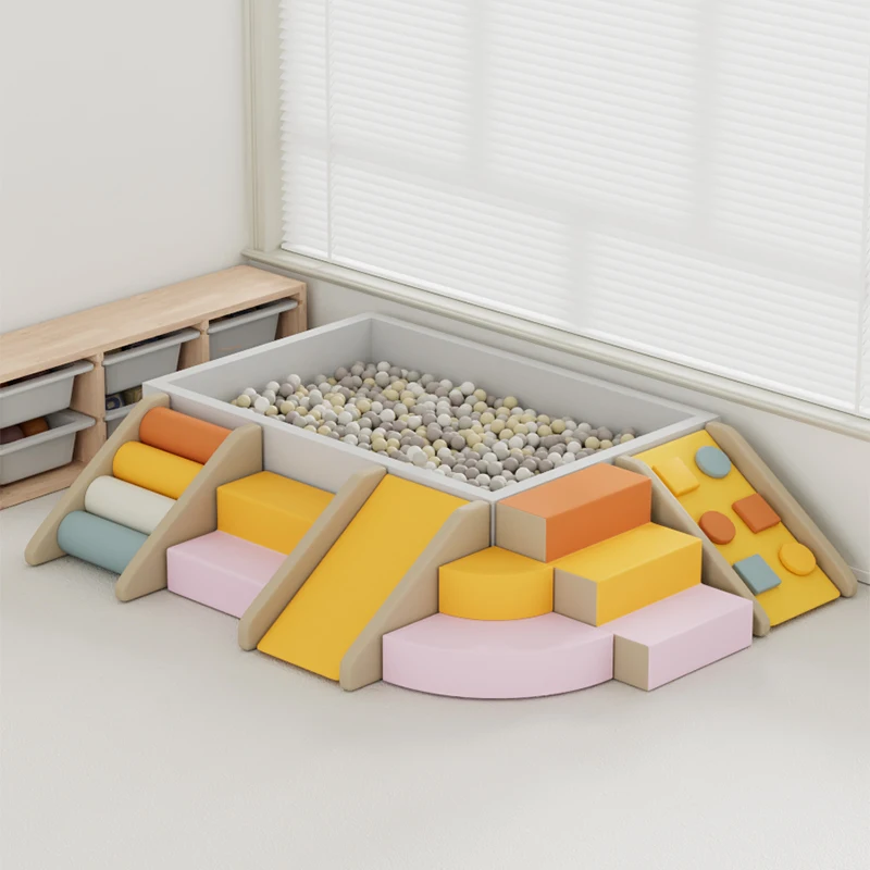7-Piece Pastel Kids Indoor Soft Play Set Mobile Playground for Kids Parties Made of Foam