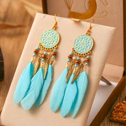 Fashion Bohemian Natural Feather Earrings for Women Elegant Long Vacation Style Temperament Earrings Party Daily Jewelry