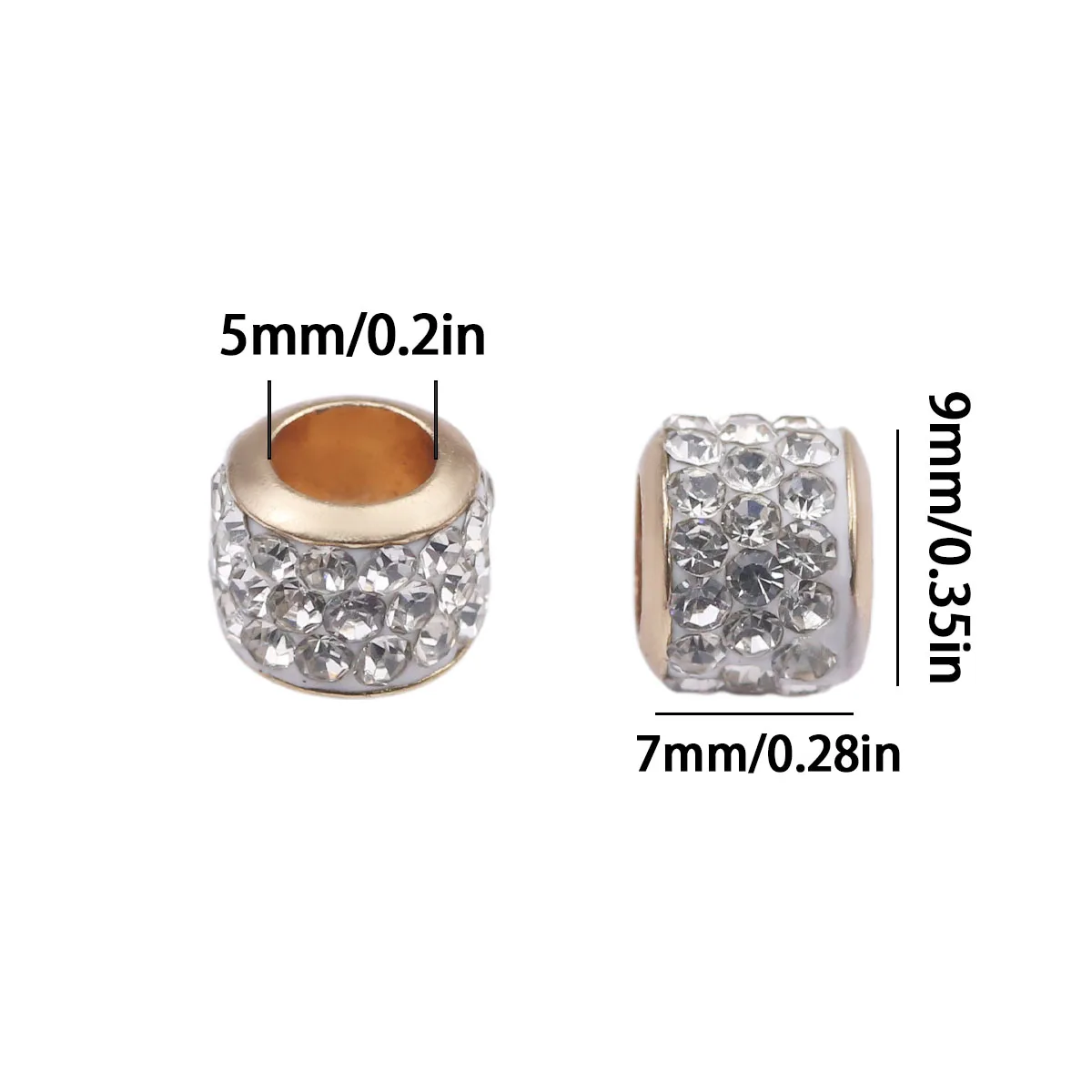 9x7mm Glass Cylinder Bead with Large Holes White Diamond Gold-Edged Handmade DIY Suitable Jewelry Making Beaded Accessories