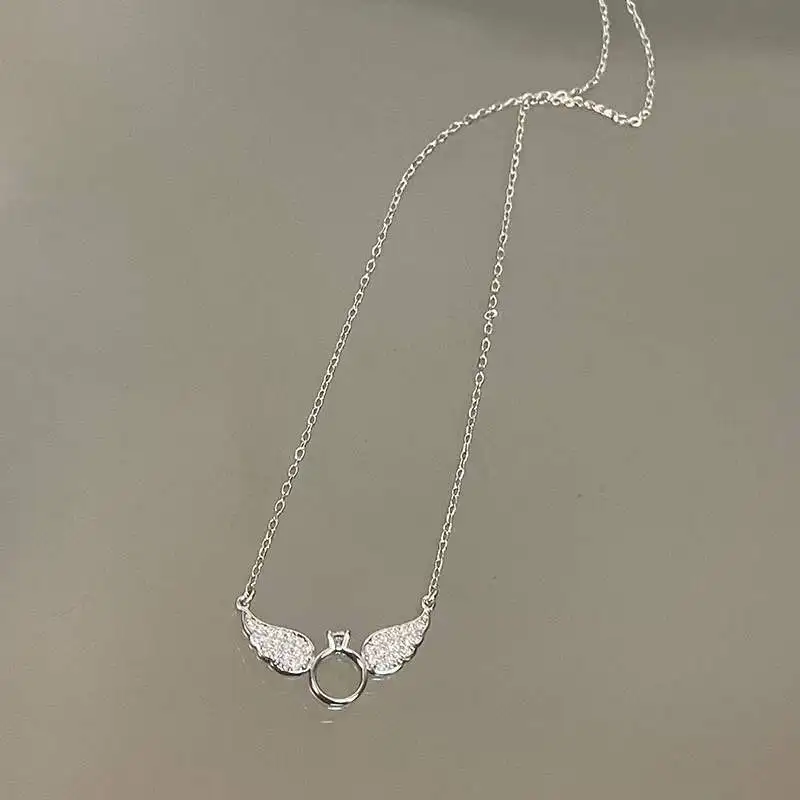 

925 Sterling Silver Zircon Ring Angel Wings Necklace For Women Luxury Fine Jewelry Accessories Wholesale Jewellery Trend 2024