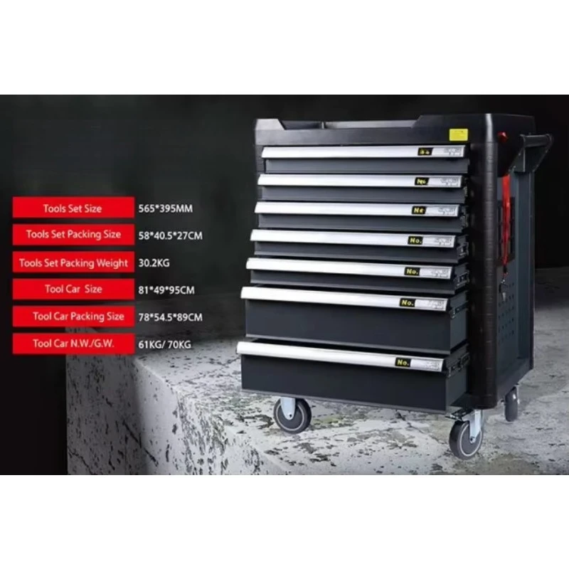 Heavy-Duty 7-Drawer Tool Cart with 421 Pieces Tool Set with Large Stainless Steel Aluminium Storage Trolley for Garage Workshops