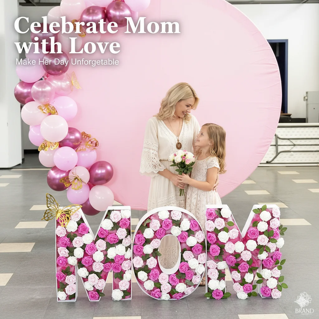 

Large Floral Letter Decor for MOM 70-120cm Rose Flower Arrangement Sign for Mother's Day Party Backdrop or Home Display