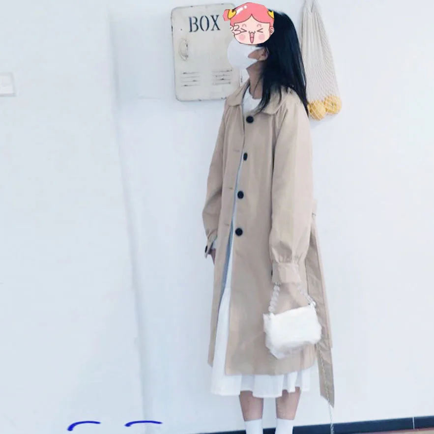 

Brown Trench Coat Woman Shoulders Fall Winter Sporty Layered Body Kaki Appearance Color-Blocking Wash Resort Anti-Splash