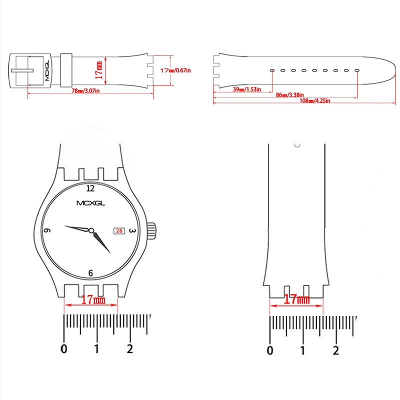 Silicone Strap Suitable for Swatch 17mm Watch Band Soft Waterproof Replacement Bracelet Men Women Pin Buckle Watch Accessories