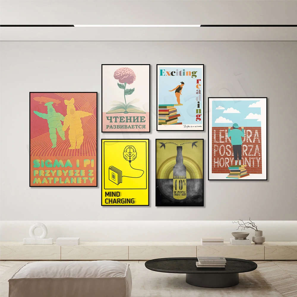 Exciting Reading - Art Posters by Marek Sienkiewicz, Reading Broadens Your Vision - A Gift for Vintage Poster Book Lovers