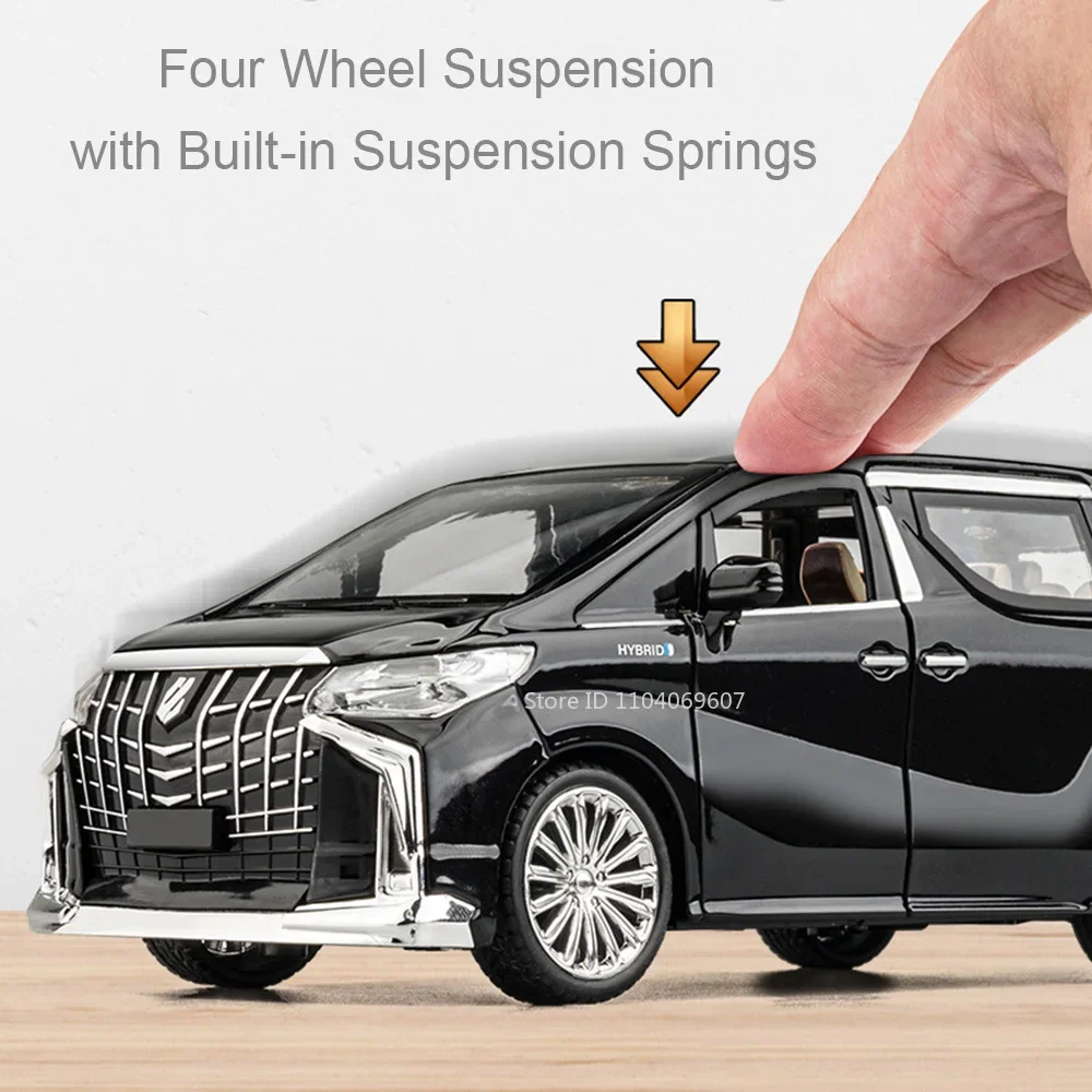 1:24 alphard vellfire modelo carro brinquedos liga diecast veículos de negócios em miniatura som luz portas abertas puxar para trás para crianças presentes