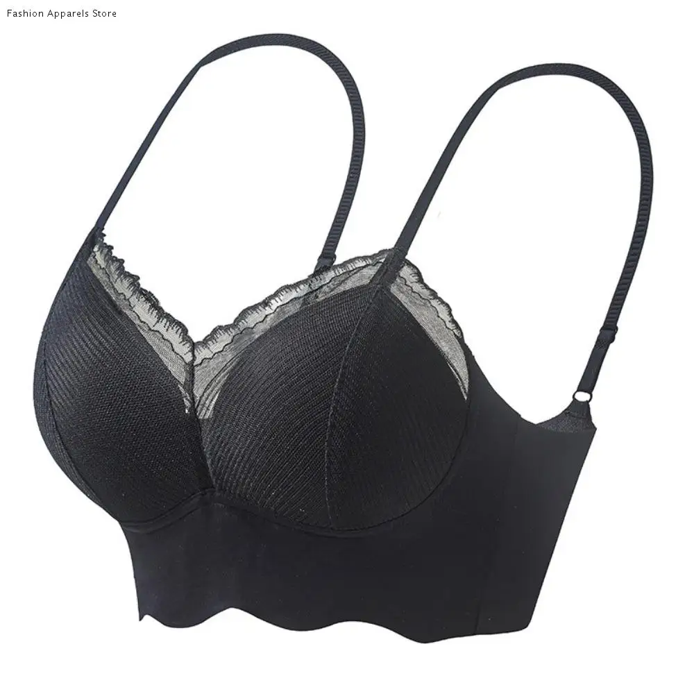 

Mesh Thin Lace Seamless Bra Shockproof Anti-sagging Wireless Deep V Bras Lingerie Gathered Breasts Underwear for Women Gifts