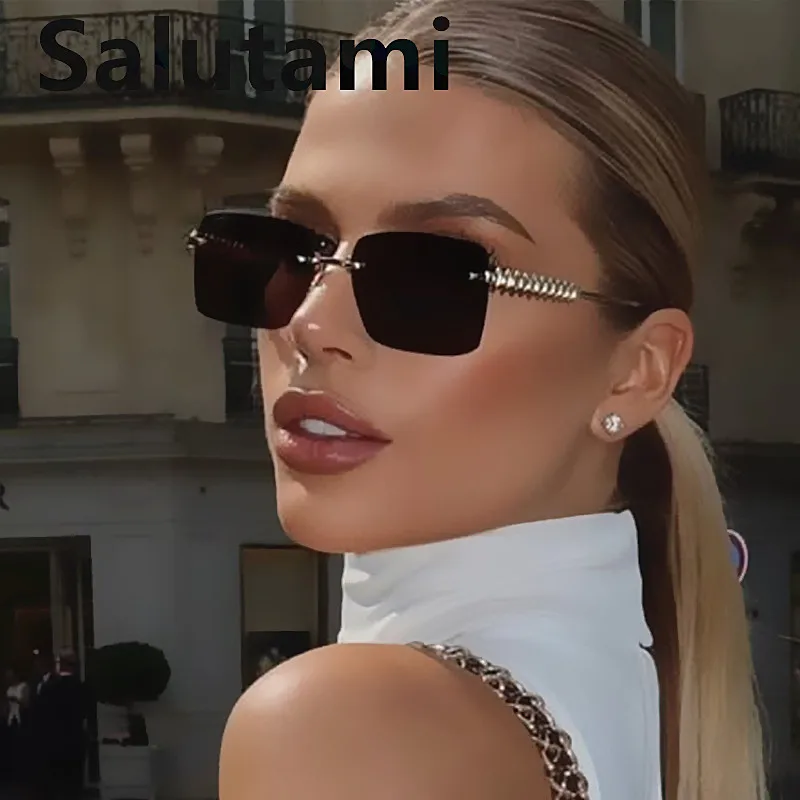

cutting rimless alloy square alloy rivet leg sunglasses for women new fashion brand gradient sun glasses men punk driving shades